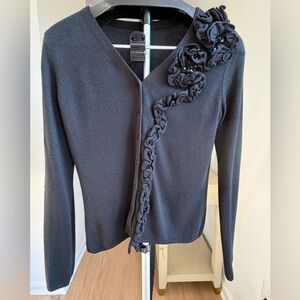 Black Cardigan with Floral Embellishments